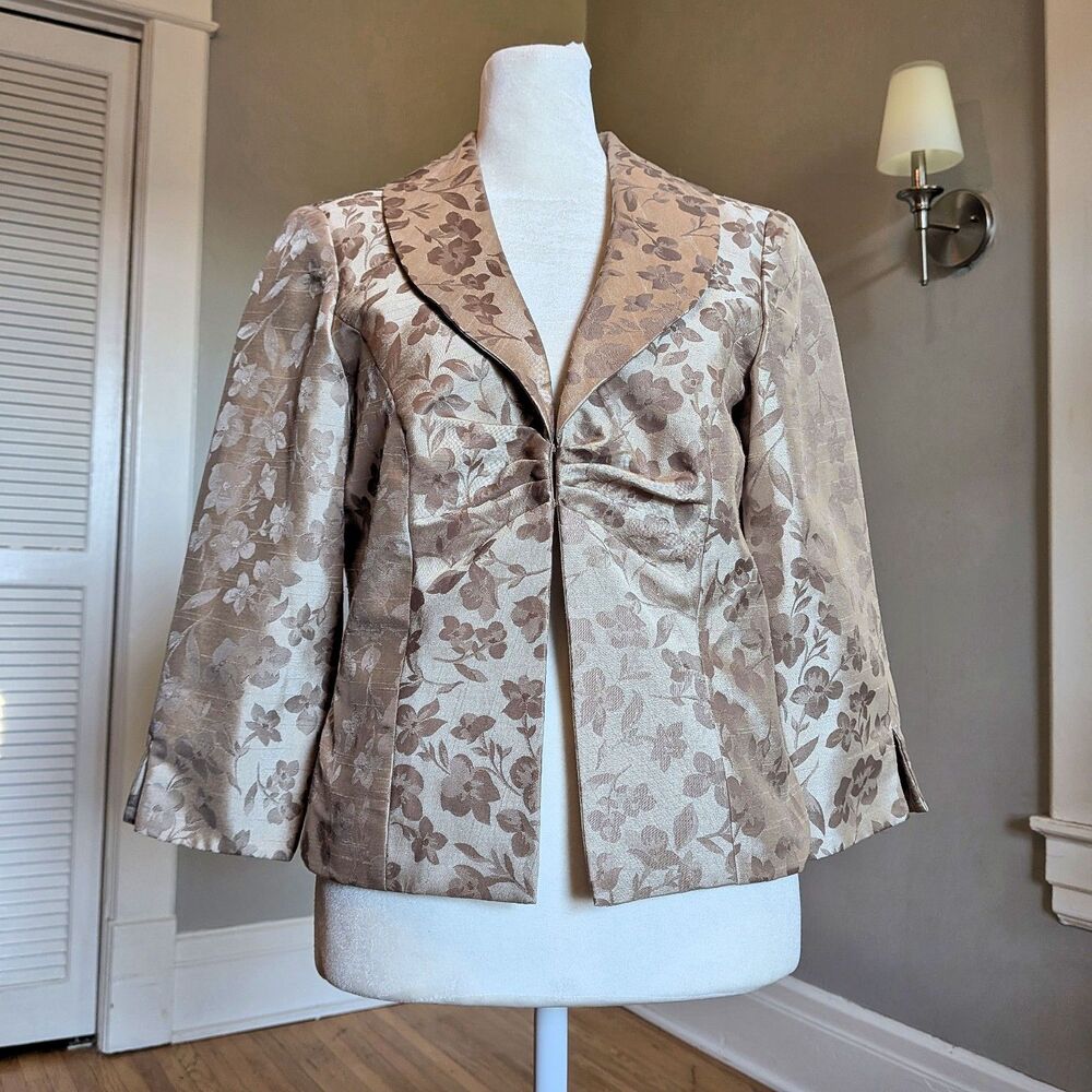 Vintage Y2K Jessica Howard Cream Floral Jacket Fairycore Whimsigoth Size 4P